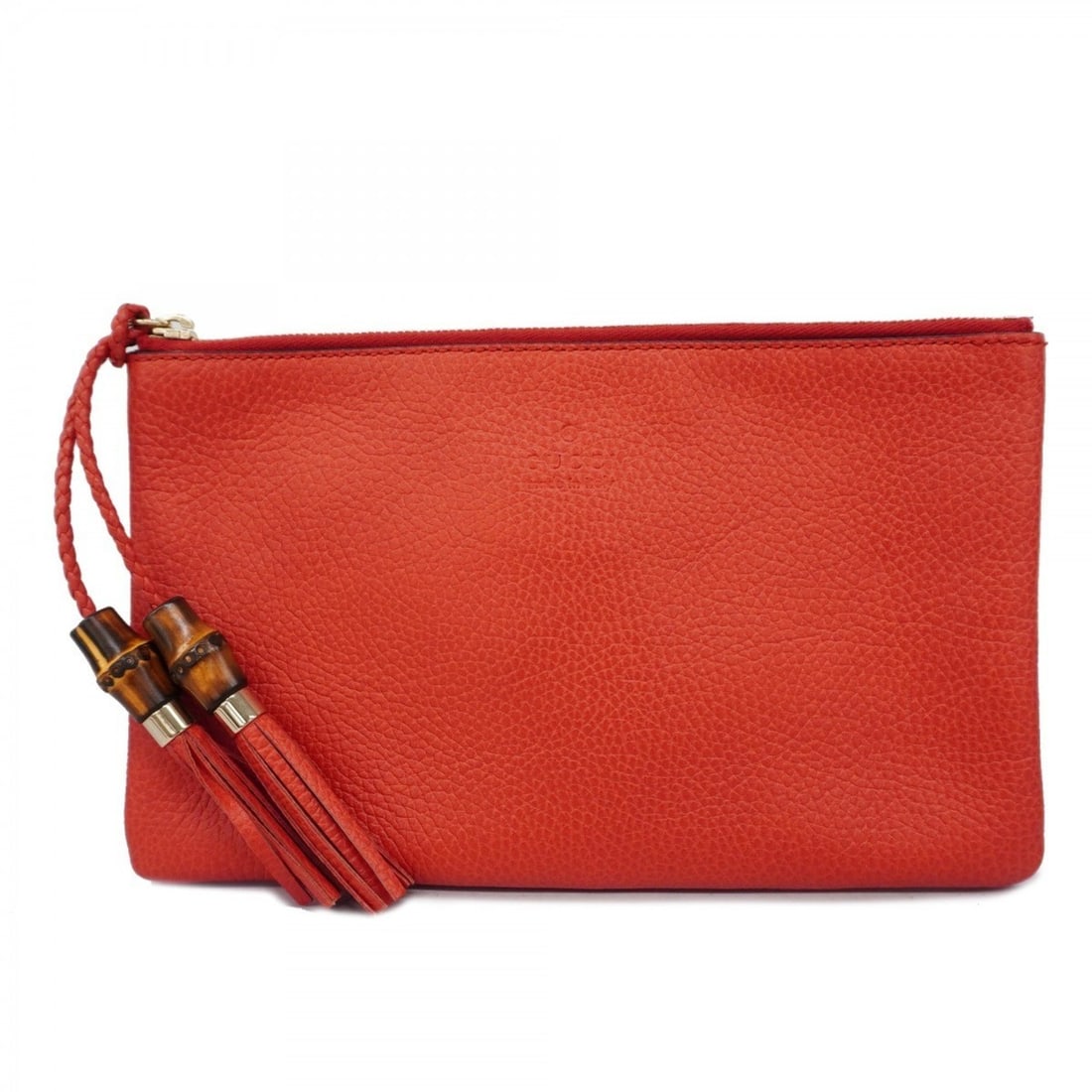 Gucci Pouch Bamboo 376854 Leather Red Champagne Ladies: --- Catalog ---Category: SizeSize (HxWxD): 15cm x 25.5cm x 1.5cm / 5.9'' x 10.03'' x 0.59''Category: DesignType: PouchColor: Red colorGender: WomenMaterial: Leather Hardware Color: Champagne goldCateg