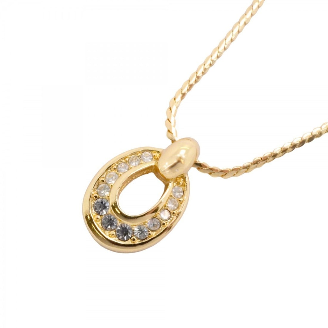 Christian Dior Necklace Oval GP Plated Rhinestone Gold Ladies: --- Catalog ---Category: SizePendant Size: 16mm x 10.7mm / 0.62'' x 0.42''Neck Circumference: 38 cm - 44 cm / 14.96'' - 17.32''Category: DesignColor: GoldStone: RhinestoneGender: WomenMaterial: Gold p