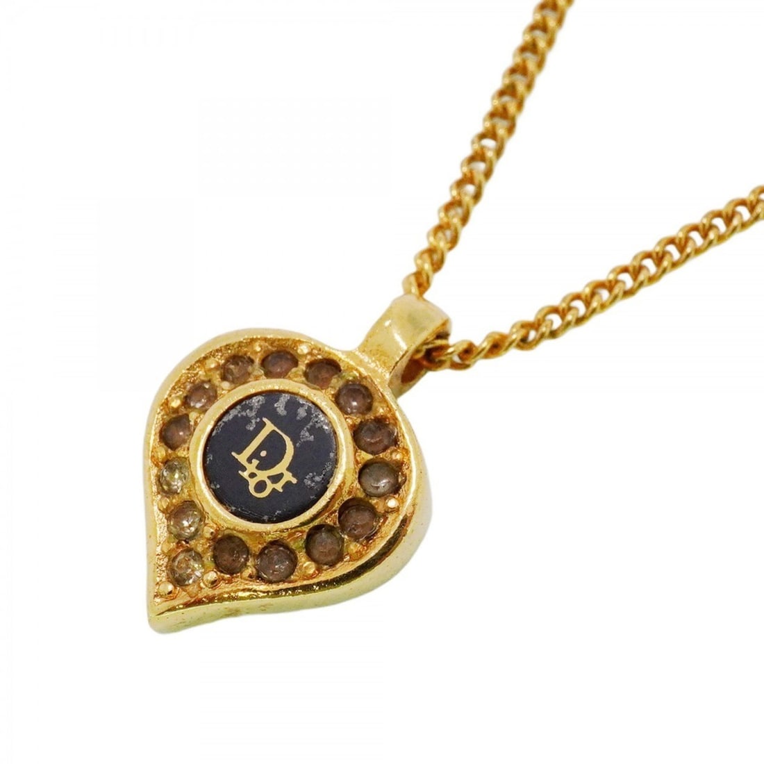 Christian Dior Necklace GP Plated Rhinestone Gold Black Women's: --- Catalog ---Category: SizePendant Size: 17.7mm x 12.6mm / 0.69'' x 0.49''Neck Circumference: 39 cm - 44.5 cm / 15.35'' - 17.51''Category: DesignColor: Black, GoldStone: RhinestoneGender: WomenMater