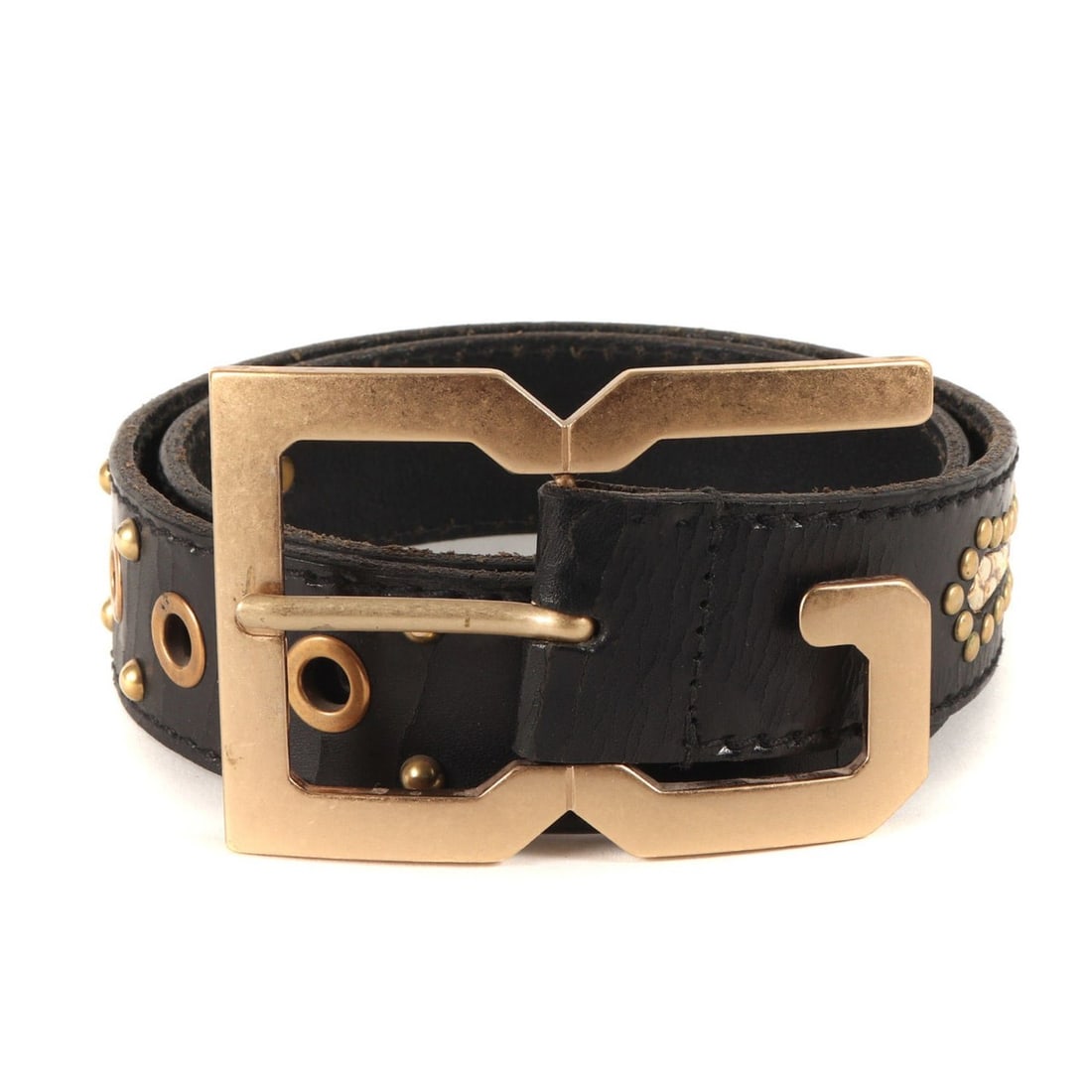 DOLCE&GABBANA Dolce & Gabbana Belt Size: 85 (34) Processed DG Buckle Studs Eyelet Crack Leather (1 of 9)