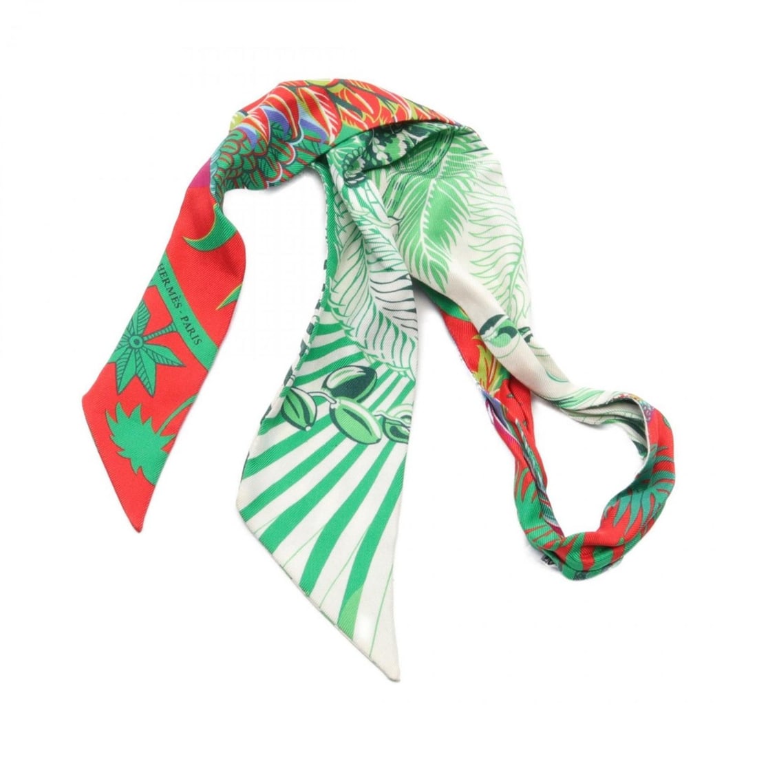 Hermes HERMES Twilly MYTHIQUES PHOENIX Scarf Silk Women's Red Green Multicolor (1 of 7)
