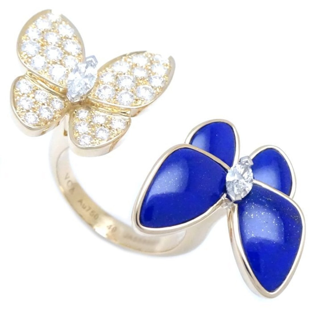 Van Cleef & Arpels de Papillon Entre Les Doors Ring Diamond 0.99ct Lapis Lazuli #49 VCARP3DN00 K18YG: --- Catalog ---Category: SizeWeight: 8.1g / 0.28oz.JP Size: 8US Size: 4.5Brand Size: 49Category: DesignType: Band ringStone: Diamond, Lapis lazuliGender: WomenMaterial: Yellow gold (18K)Weight (ct.): 