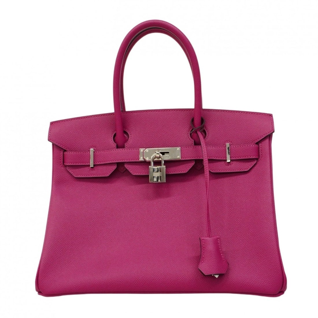Hermes Hermès Birkin 30 handbag in Epsom leather with a rose purple Y stamp for women: --- Catalog ---Category: SizeSize (HxWxD): 24.5cm x 30cm x 15cm / 9.64'' x 11.81'' x 5.9''Category: DesignType: HandbagColor: Rose PurpleGender: WomenMaterial: Epsom leather Hardware Color: SilverCate