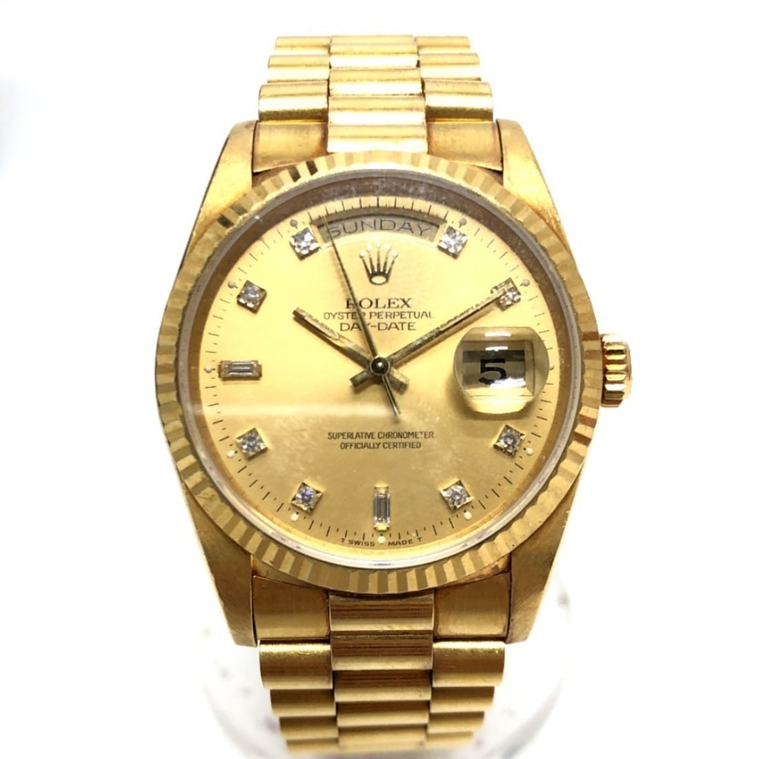 ROLEX Rolex 18238A K18 solid day-date 10P diamond automatic watch men's gold: --- Catalog ---Category: SizeWrist Size: 18.5cm / 7.28''Case Diameter: 36mm / 1.42''Category: DesignType: WristwatchGender: MenColor (Dial): GoldMaterial (Band): Gold (18K)Material (Case): Gold (18K)C