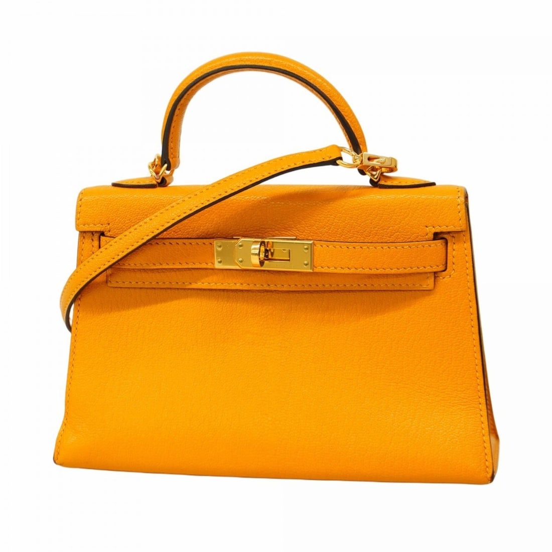 Hermes handbag mini kelly 2 chevre jaune ampoule A engraved ladies (1 of 18)