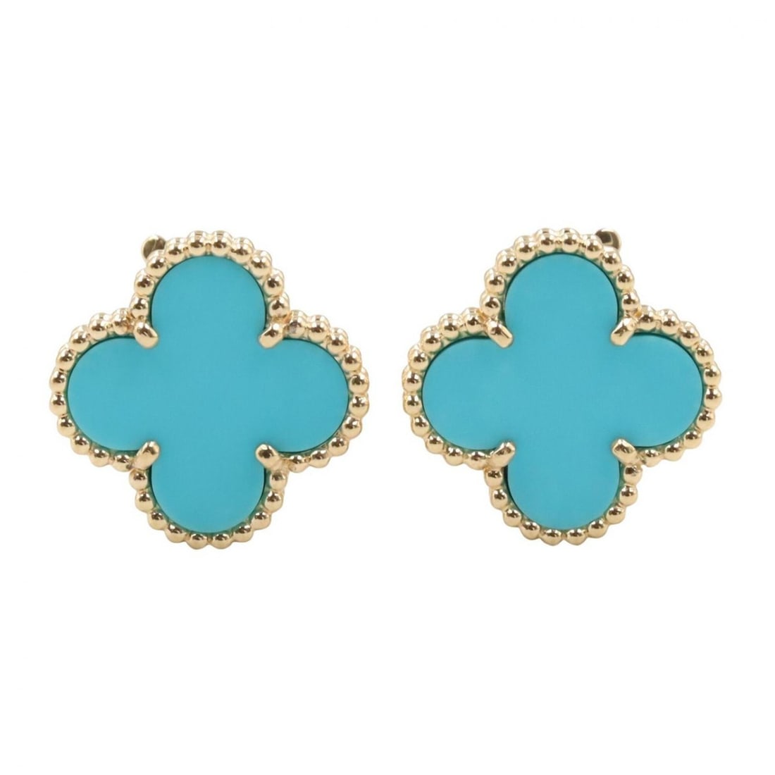 Van Cleef & Arpels Vintage Alhambra Earrings, 18K (Yellow Gold) Turquoise, Women's, Gold/Blue Tones (1 of 9)