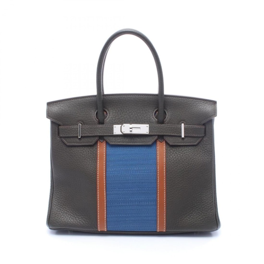 Hermes Birkin 30 Club Handbag, Fjords, Veau Barenia Leather, Ottoman, Women's, Khaki, Brown, Blue (1 of 18)