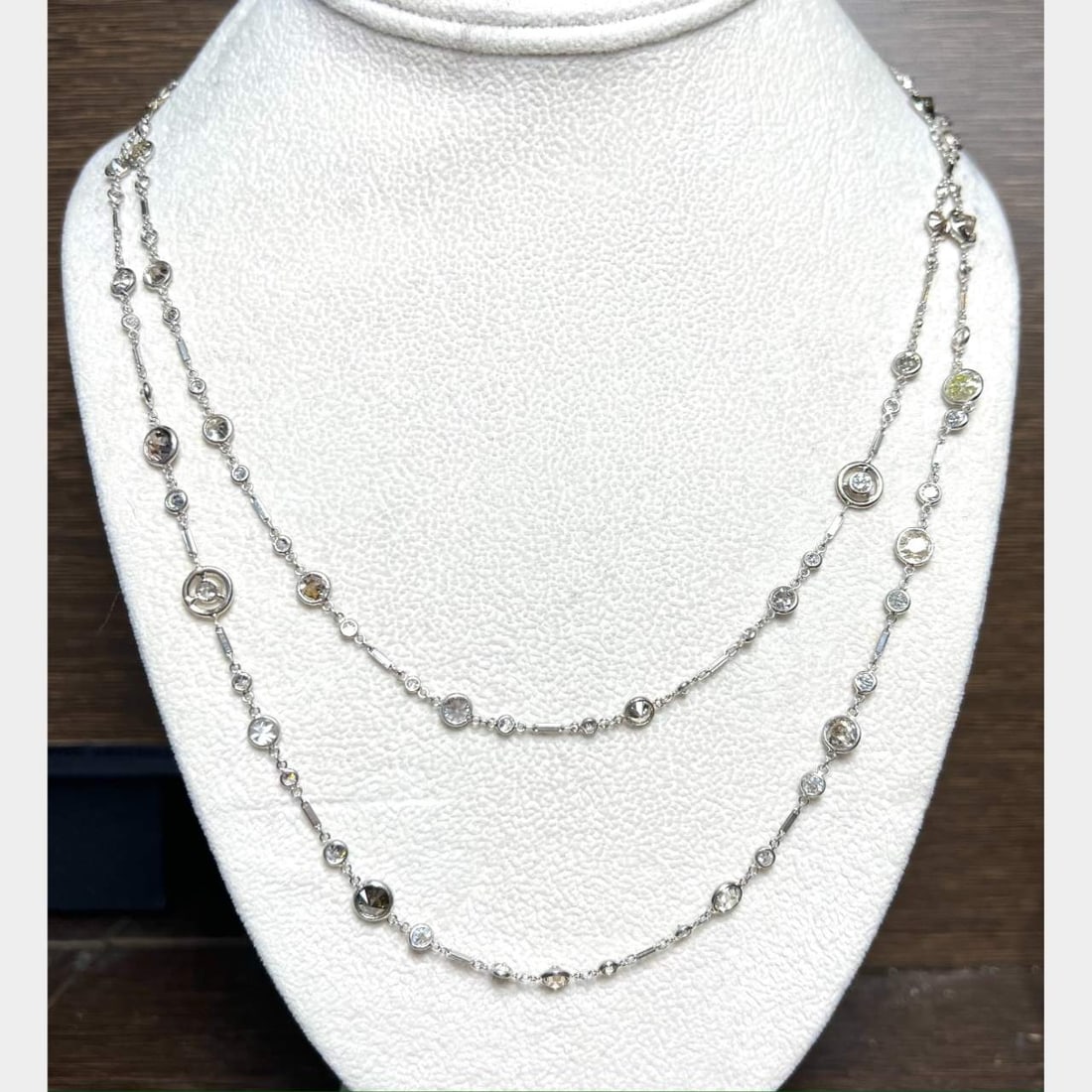 Art Deco Platinum 16.50 Ct. White & Natural Color Diamond by the Yard Necklace (1 of 11)