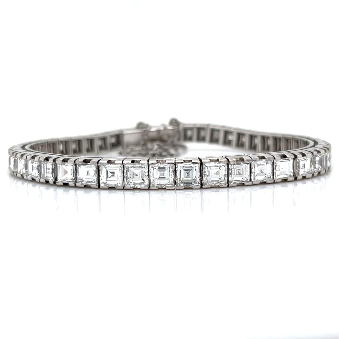 Art Deco Platinum 13.00 Ct. Ascher-cut Diamond Tennis Bracelet: Art Deco Platinum 13.00 Ct. Ascher-cut Diamond Tennis BraceletWeighing 25.7 gramsSet with 44 Ascher-cut Diamonds weighing app. 13.00 Ct.F-G Color, VVS-VS Clarity6.25 inches in length