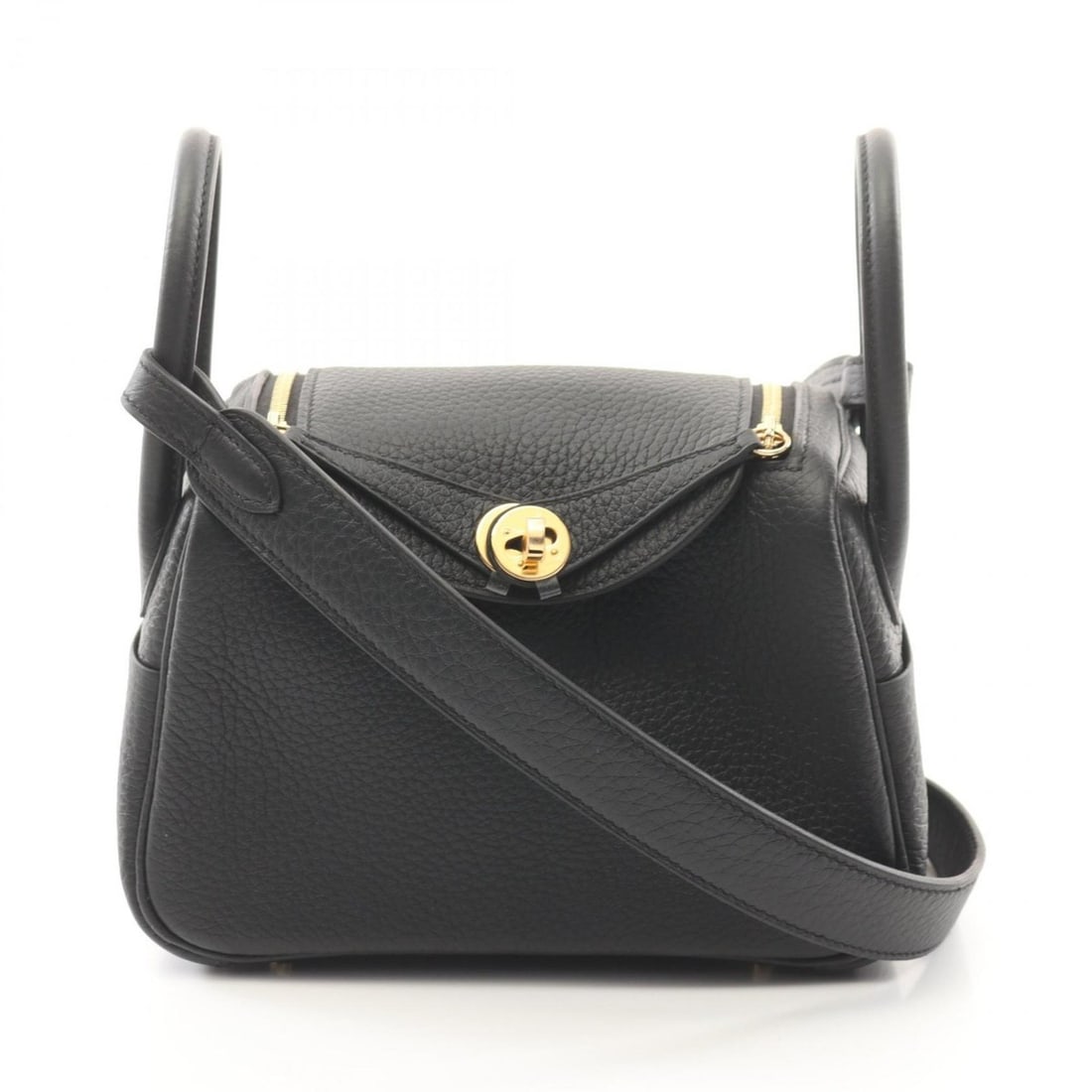 Hermes Lindy Mini Shoulder Bag, Taurillon Clemence, Women's, Black (1 of 9)