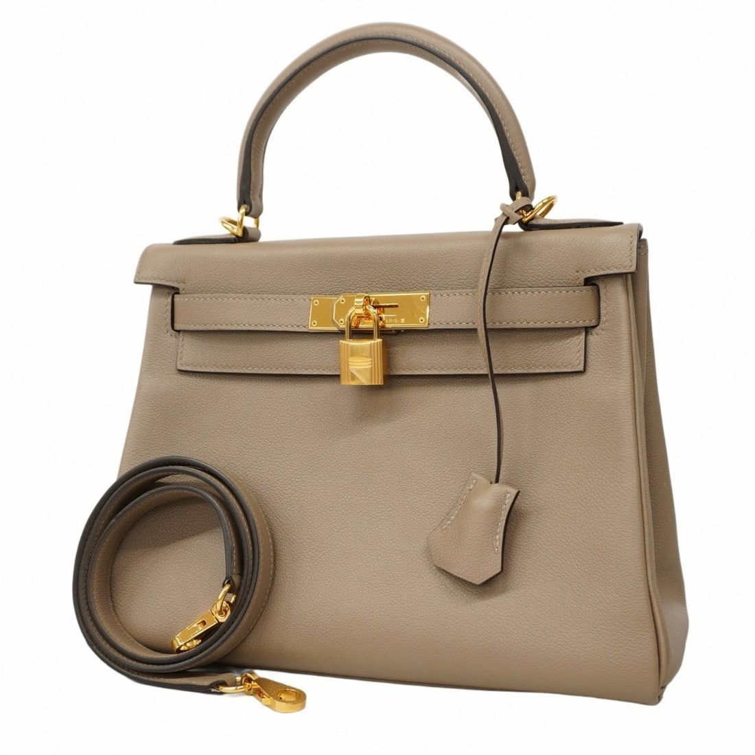 Hermes handbag Kelly 28 Evercolor Turtier Grey D engraved ladies: --- Catalog ---Category: SizeSize (HxWxD): 20cm x 28cm x 12cm / 7.87'' x 11.02'' x 4.72''Category: DesignType: HandbagColor: Gris TourterelleGender: WomenCategory: GeneralBrand: Hermes--- Item List