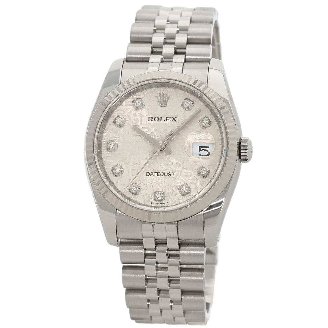 Rolex 116234G Datejust 10P Diamond Watch Stainless Steel SS K18WG Men's ROLEX: --- Catalog ---Category: SizeWrist Size: 17.5cm / 6.88''Case Diameter: 36mm / 1.42''Case Thickness: 11.7mm / 0.46''Category: DesignGender: MenGemstone: DiamondColor (Dial): SilverMaterial (Band): Stai