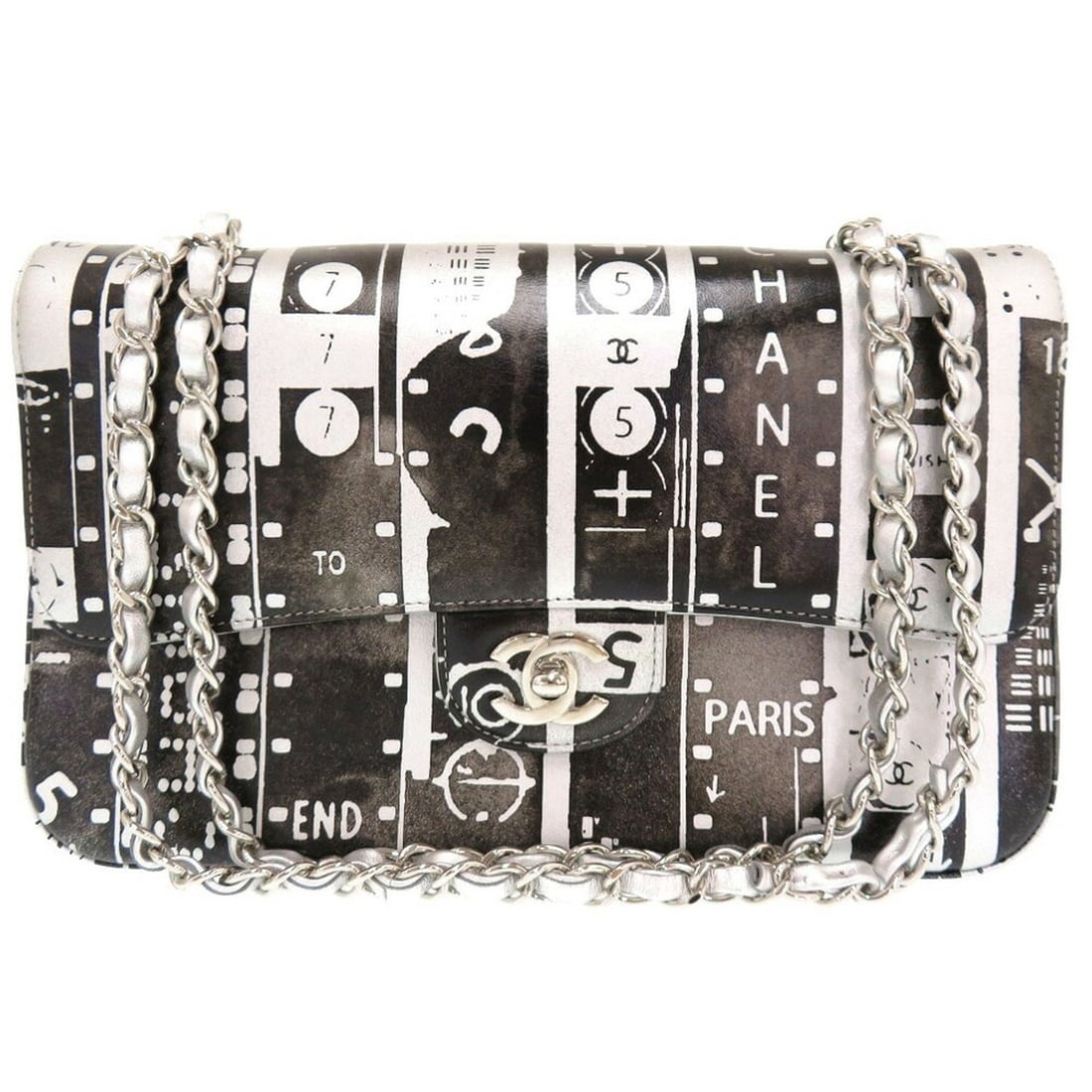Chanel Matelasse 25 Print Double Flap Leather Black 23 Series Shoulder Bag 0003 CHANEL: --- Catalog ---Category: SizeSize (HxWxD): 16cm x 25cm x 6cm / 6.29'' x 9.84'' x 2.36''Category: DesignType: Shoulder bagColor: Black, SilverGender: WomenMaterial: Leather Category: GeneralBrand: Chan