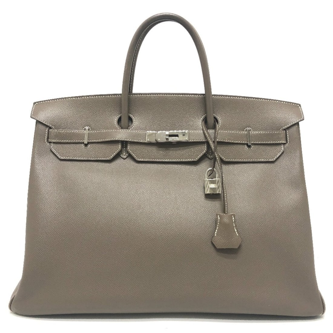 HERMES Birkin 40 Handbag, Epsom Leather, Women's, Silver Hardware, Etoupe Brown: --- Catalog ---Category: SizeSize (HxWxD): 30cm x 40cm x 21cm / 11.81'' x 15.74'' x 8.26''Category: DesignType: Handbag, Tote bagColor: Brown, Etoupe grayGender: WomenMaterial: Epsom leather