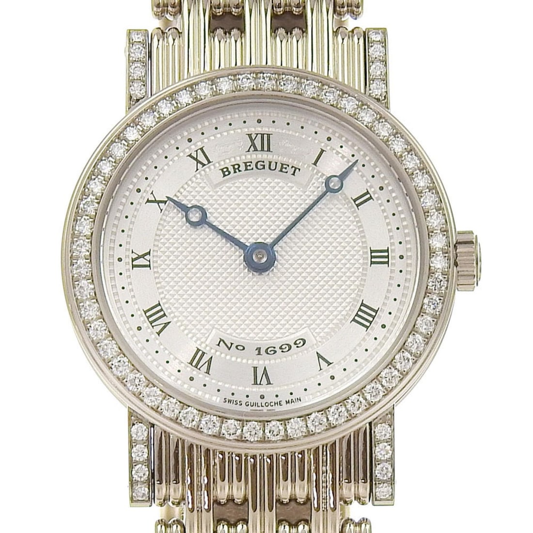 Breguet Classic Watch cal.503 Diamond Bezel 8561 K18 White Gold x Manual Winding Silver Dial Ladies: --- Catalog ---Category: SizeWrist Size: 16.5cm / 6.49''Case Diameter: 25mm / 0.98''Category: DesignType: WristwatchGender: WomenColor (Dial): SilverMaterial (Band): White gold (18K)Material (Case):