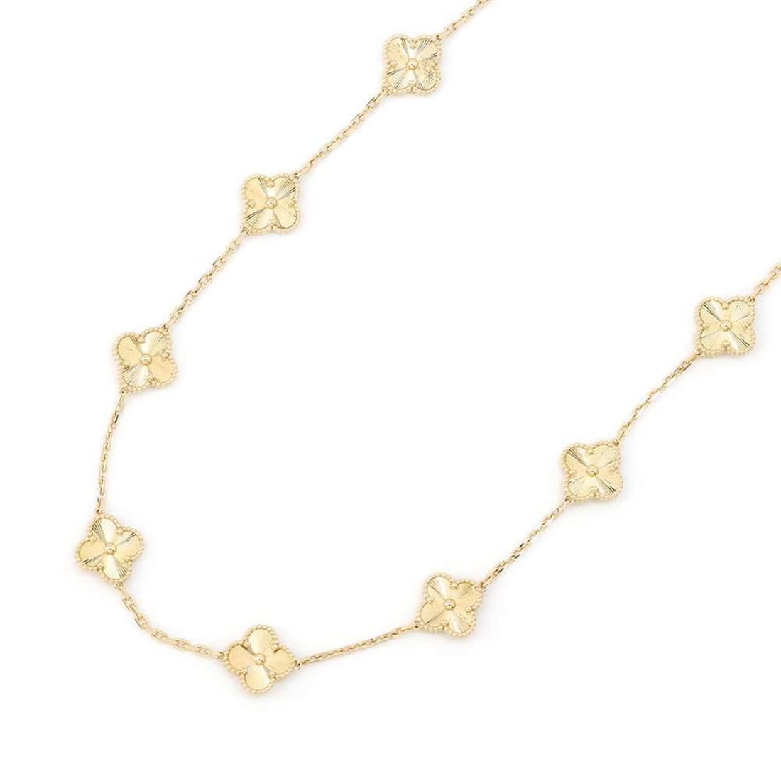 Van Cleef & Arpels Necklace Alhambra 10 Motifs Guilloché K18YG VCARP3JJ00: --- Catalog ---Category: SizePendant Size: 15mm x 15mm / 0.59'' x 0.59''Neck Circumference: 42 cm / 16.53''Category: DesignGender: WomenMaterial: Yellow gold (18K)Necklace Type: NecklaceCategory: Gene