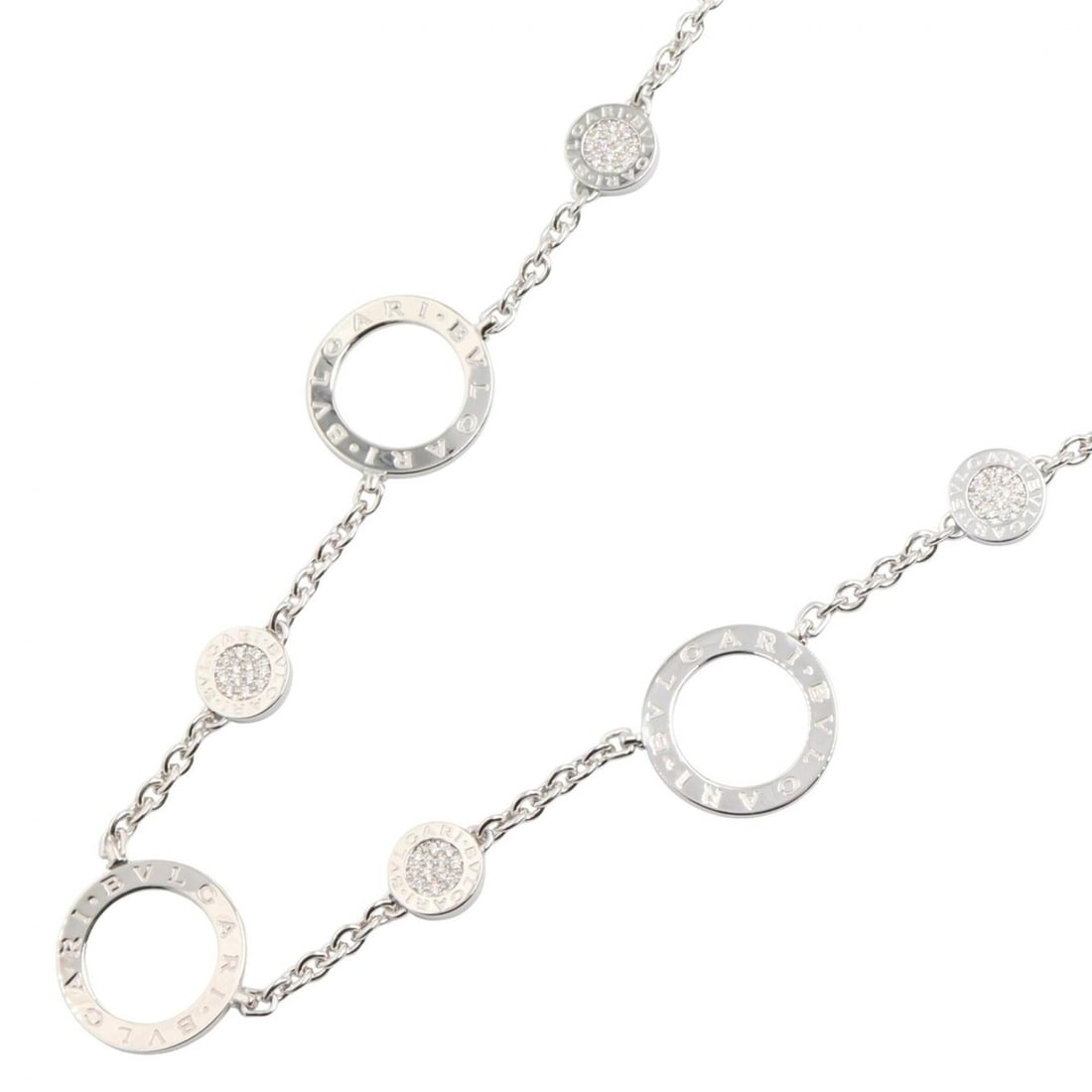 Bulgari BVLGARI Risottoire Diamond Necklace, 18KWG (White Gold) Women's, Silver Tone, Clear Tone: --- Catalog ---Category: SizePendant Size: 20mm x 20mm / 0.78'' x 0.78''Neck Circumference: 38 cm - 46.5 cm / 14.96'' - 18.3''Category: DesignColor: Clear, White goldGender: WomenMaterial: White gold 
