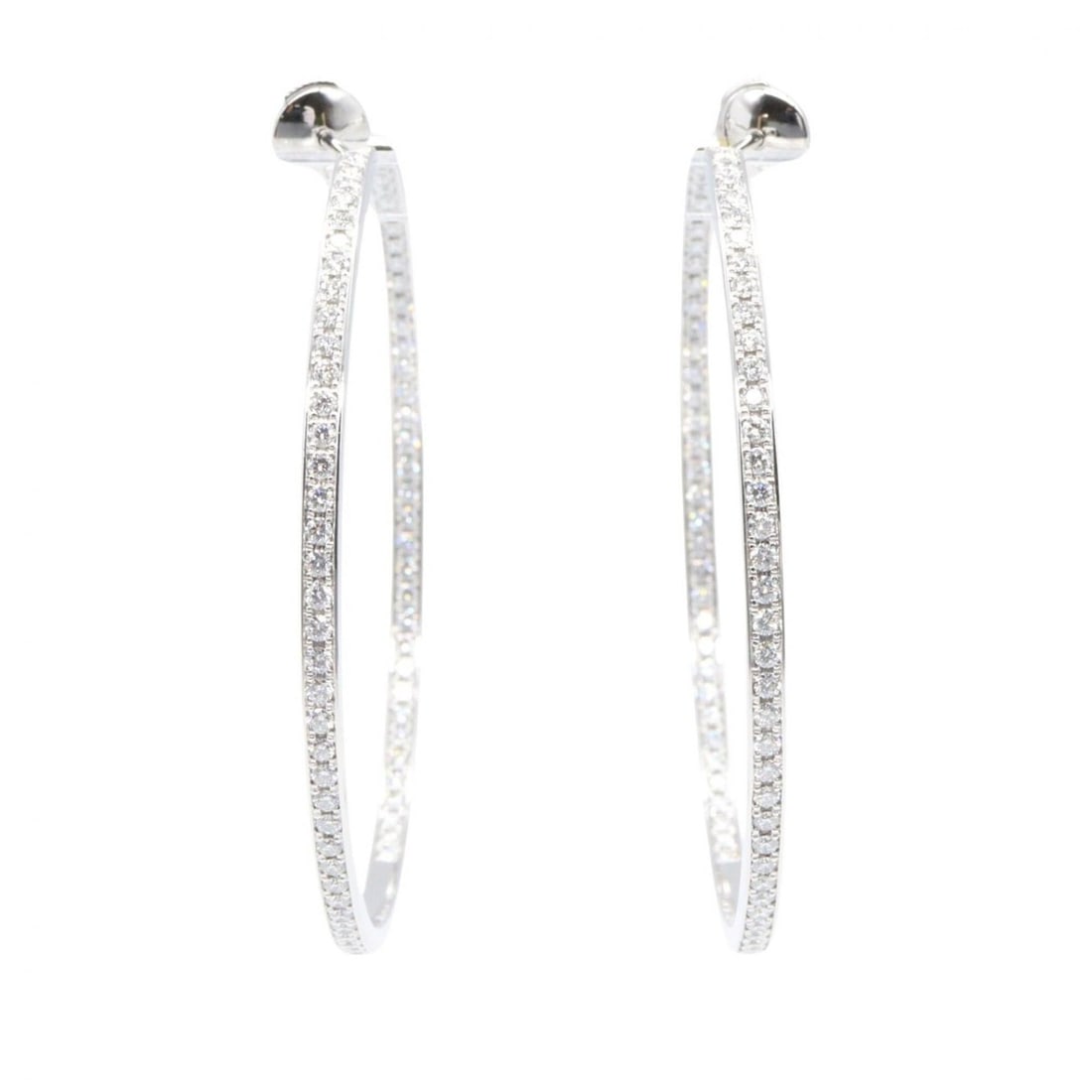 Cartier hoop diamond earrings, 18K white gold (WG) women's, silver-toned, clear-toned.: --- Catalog ---Category: SizeSize (HxWxD): 60.00mm x 2.70mm / 2.36'' x 0.11''Category: DesignType: Stud earringsColor: Clear, SilverStone: DiamondGender: WomenMaterial: White gold (18K)Category: Gener