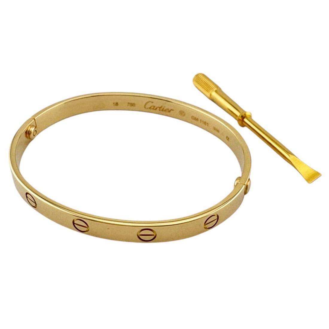 Cartier Bangle, 18K Yellow Gold, Ladies, with Screwdriver: --- Catalog ---Category: SizeLength: 17cm / 6.69''Category: DesignType: BangleColor: Yellow goldGender: WomenMaterial: Yellow gold (18K)Category: GeneralBrand: Cartier--- Item List ---Section: