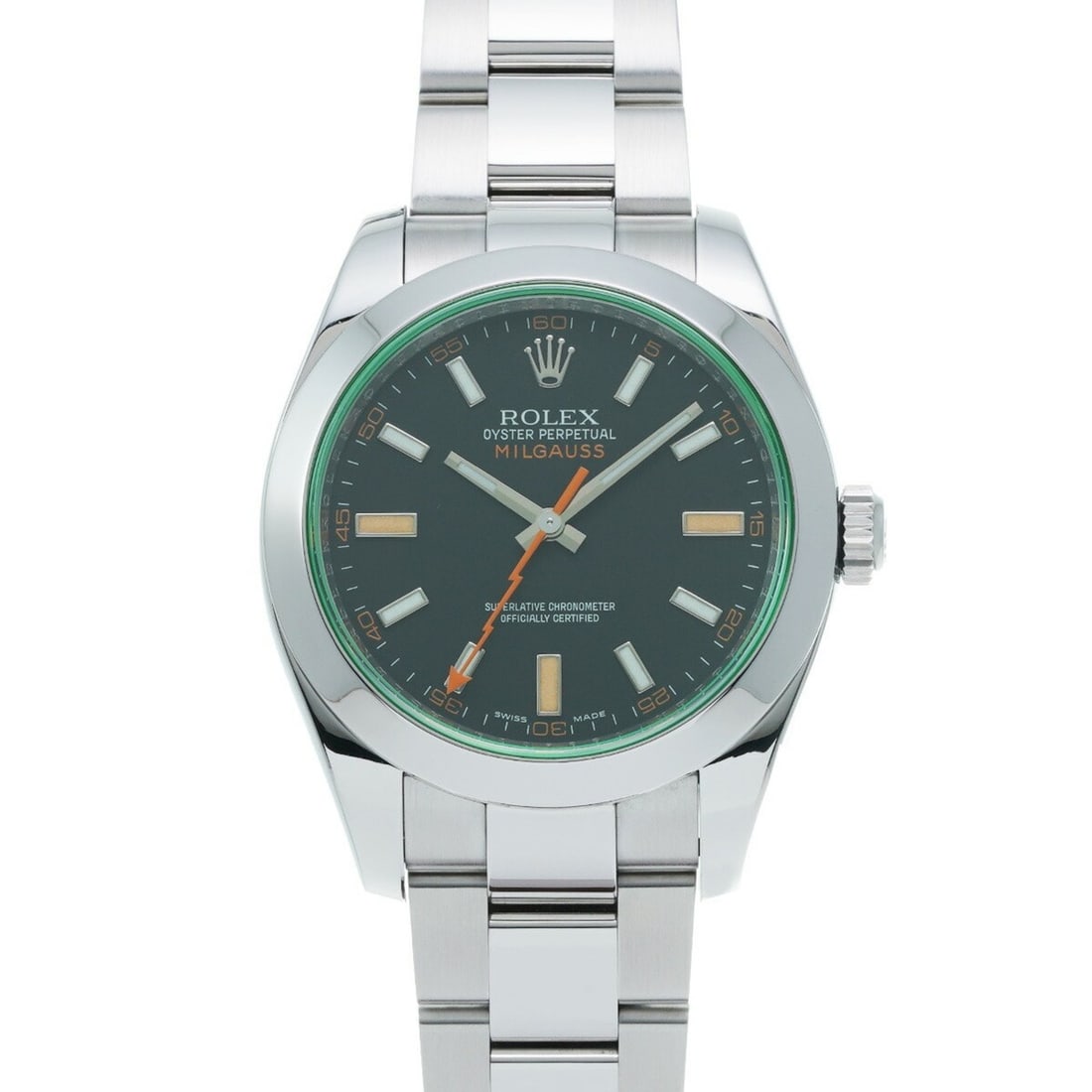 Rolex Milgauss 116400GV V series (manufactured around 2009) Intense Black Men's Watch Automatic: --- Catalog ---Category: SizeWrist Size: 18cm / 7.08''Case Diameter: 40mm / 1.57''Case Thickness: 13mm / 0.51''Category: DesignType: WristwatchColor: SilverGender: MenGemstone: SapphireColor (Dial):