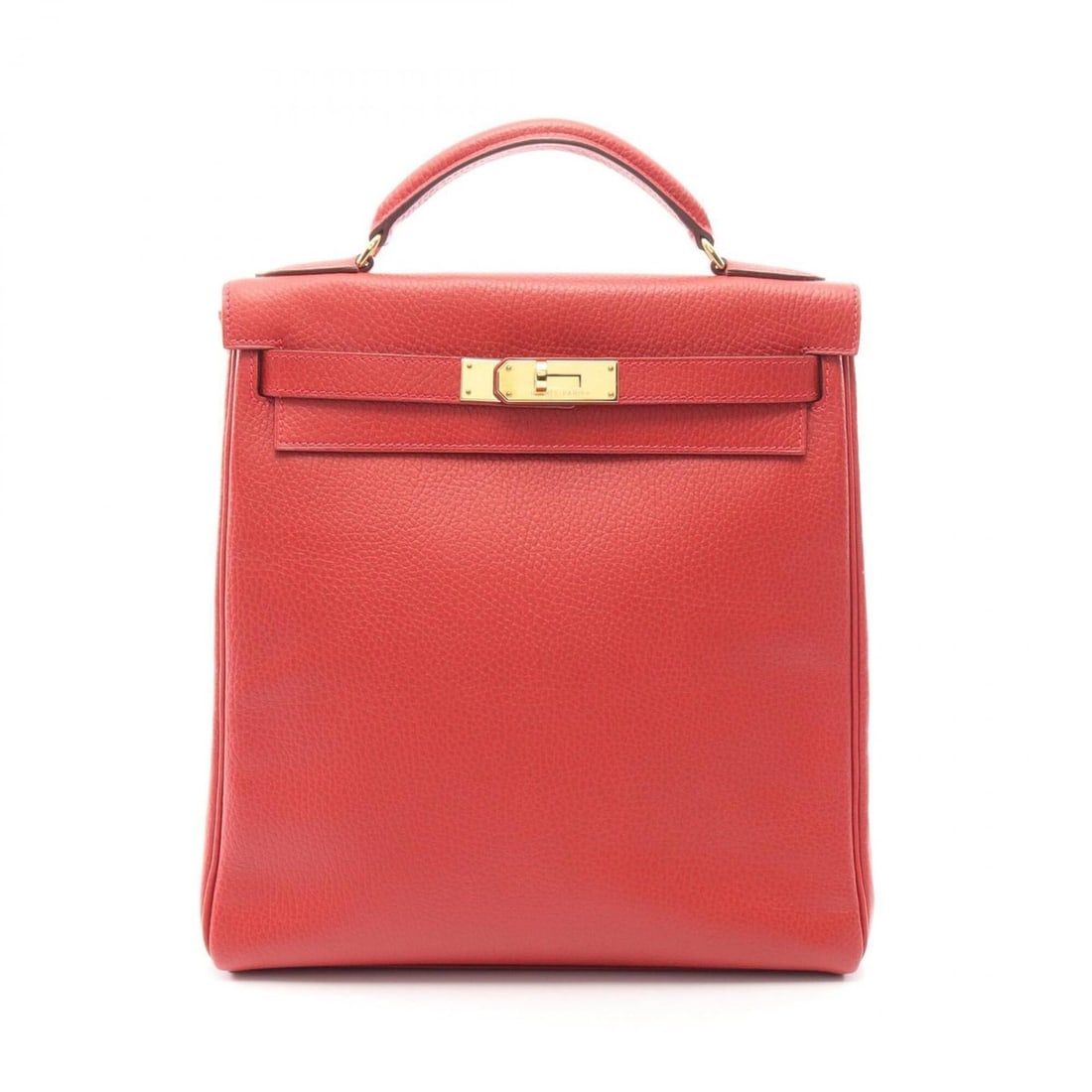 Hermes Kelly Ad GM Vermilion Backpack/Handbag, Ardennes Leather, Red Tone: --- Catalog ---Category: SizeSize (HxWxD): 28cm x 26.5cm x 10cm / 11.02'' x 10.43'' x 3.93''Category: DesignType: BackpackColor: Red colorGender: WomenMaterial: Ardennes leather Category: