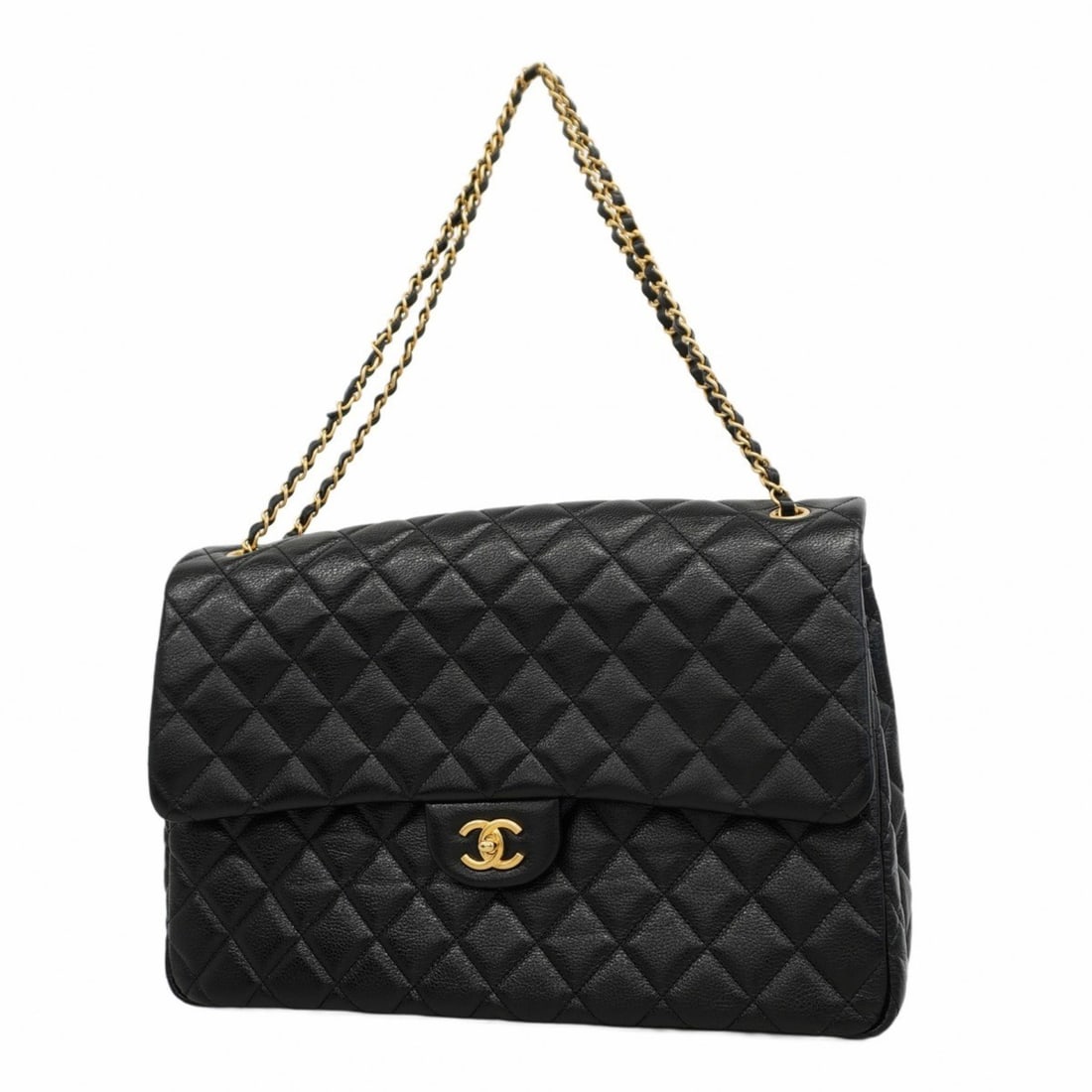 Chanel Shoulder Bag Deca Matelasse W Chain Leather Black Women's: --- Catalog ---Category: SizeSize (HxWxD): 26.5cm x 40cm x 12cm / 10.43'' x 15.74'' x 4.72''Category: DesignType: Shoulder bagColor: BlackGender: WomenMaterial: Leather Hardware Color: GoldCategory: G