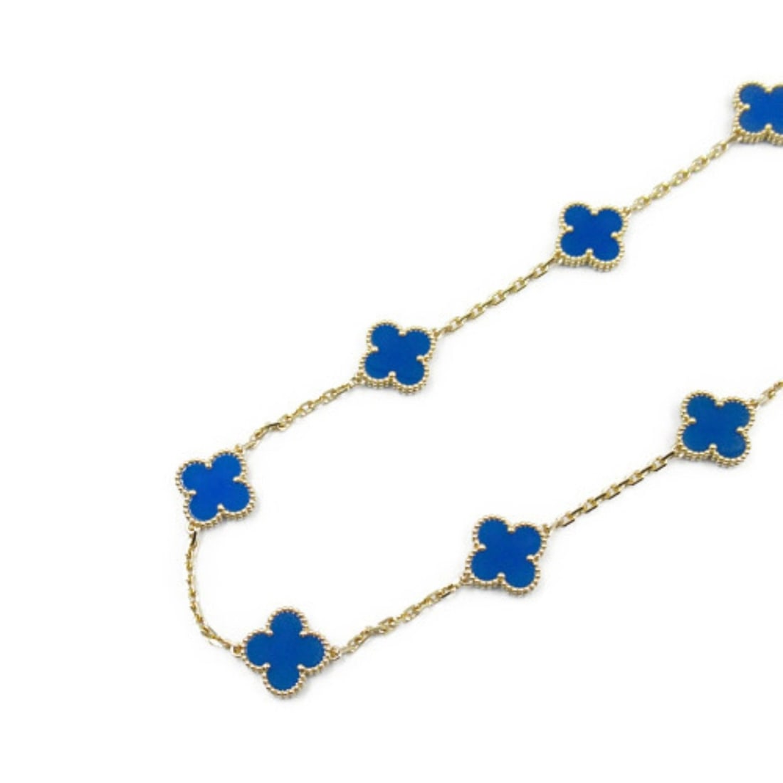 Van Cleef & Arpels Alhambra 10P Necklace K18 (Yellow Gold) Blue Agate Women's VCARP34800: --- Catalog ---Category: SizeWeight: 23.4g / 0.82oz.Pendant Size: 14.9mm x 14.9mm / 0.58'' x 0.58''Neck Circumference: 42.5 cm / 16.73''Category: DesignColor: Yellow goldGender: WomenMaterial: Yellow 
