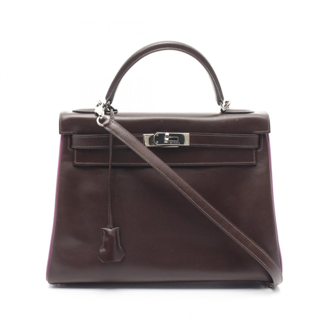 Hermes Kelly 32 handbag bag calfskin (cowhide) box women's brown pink cyclamen (1 of 14)