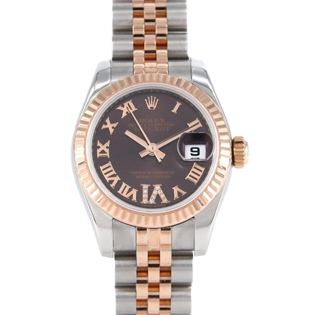 Rolex Datejust 179171 SSxPG Watch Automatic Random Number: --- Catalog ---Category: SizeWrist Size: 15.5cm / 6.1''Case Diameter: 26mm / 1.02''Category: DesignType: WristwatchGender: WomenGemstone: DiamondColor (Dial): Chocolate brownMaterial (Band): Pink gold