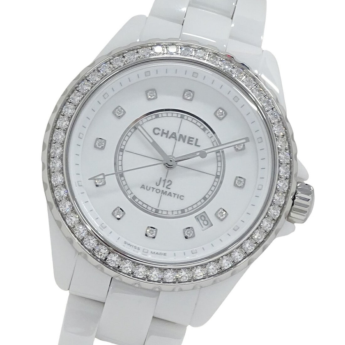 CHANEL Watch for Boys J12 Caliber 12.1 Diamond Date Automatic AT White Ceramic Stainless Steel SS: --- Catalog ---Category: SizeWrist Size: 17.5cm / 6.88''Case Diameter: 38mm / 1.5''Category: DesignType: WristwatchGender: BoysColor (Dial): WhiteMaterial (Band): Ceramic, Stainless steelMaterial (Cas