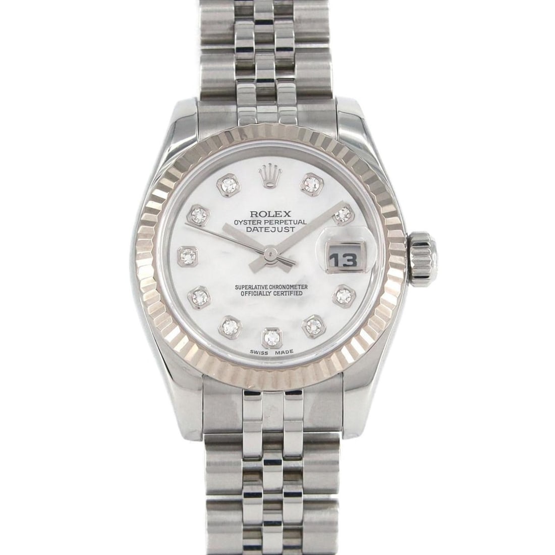 Rolex Datejust 179174NG SSxWG Automatic Watch D Serial: --- Catalog ---Category: SizeWrist Size: 17cm / 6.69''Case Diameter: 26mm / 1.02''Category: DesignType: WristwatchGemstone: DiamondColor (Dial): Pink shellMaterial (Band): Stainless steelMaterial