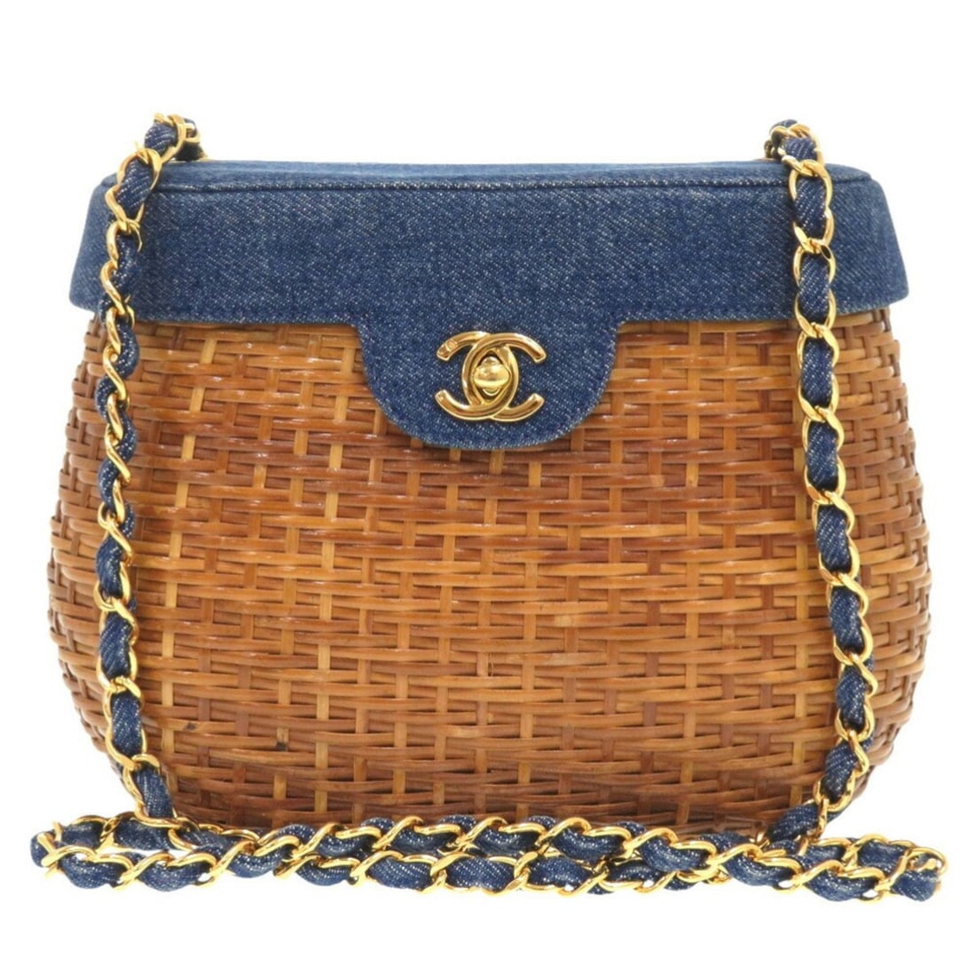 Chanel Basket Bag Denim Straw Navy No. 5 Coco Mark Turn Lock Shoulder 1372 CHANEL: --- Catalog ---Category: SizeSize (HxWxD): 17cm x 22.5cm x 11cm / 6.69'' x 8.85'' x 4.33''Category: DesignType: Shoulder bagColor: NavyGender: WomenMaterial: Straw , Leather Category: GeneralBrand: