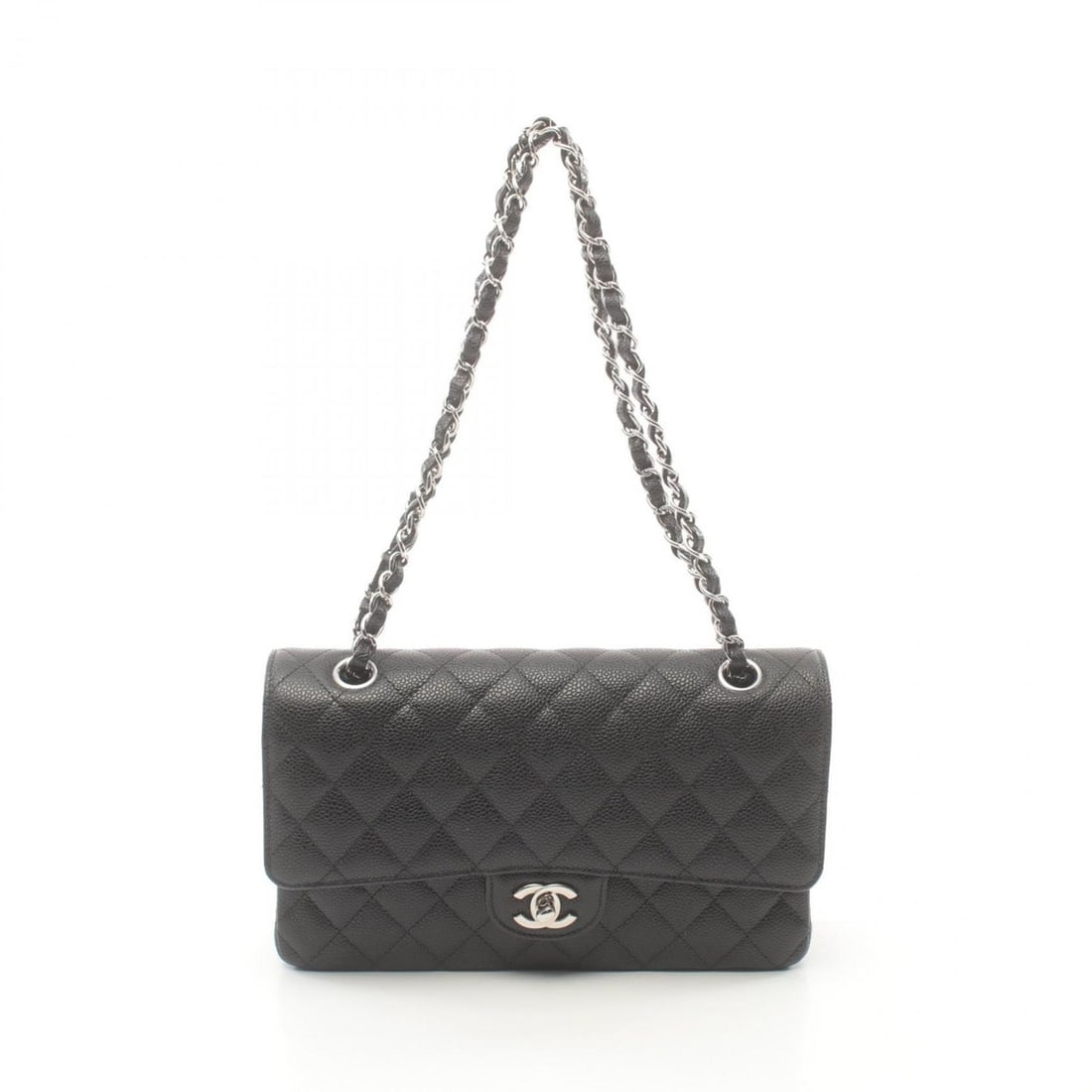 CHANEL Matelasse W-Flap Shoulder Bag Leather Grained Calfskin Women's Black A01112: --- Catalog ---Category: SizeSize (HxWxD): 16cm x 25cm x 6.5cm / 6.29'' x 9.84'' x 2.55''Category: DesignType: Shoulder bagColor: BlackGender: WomenMaterial: Leather Hardware Color: SilverLeather/Fur 