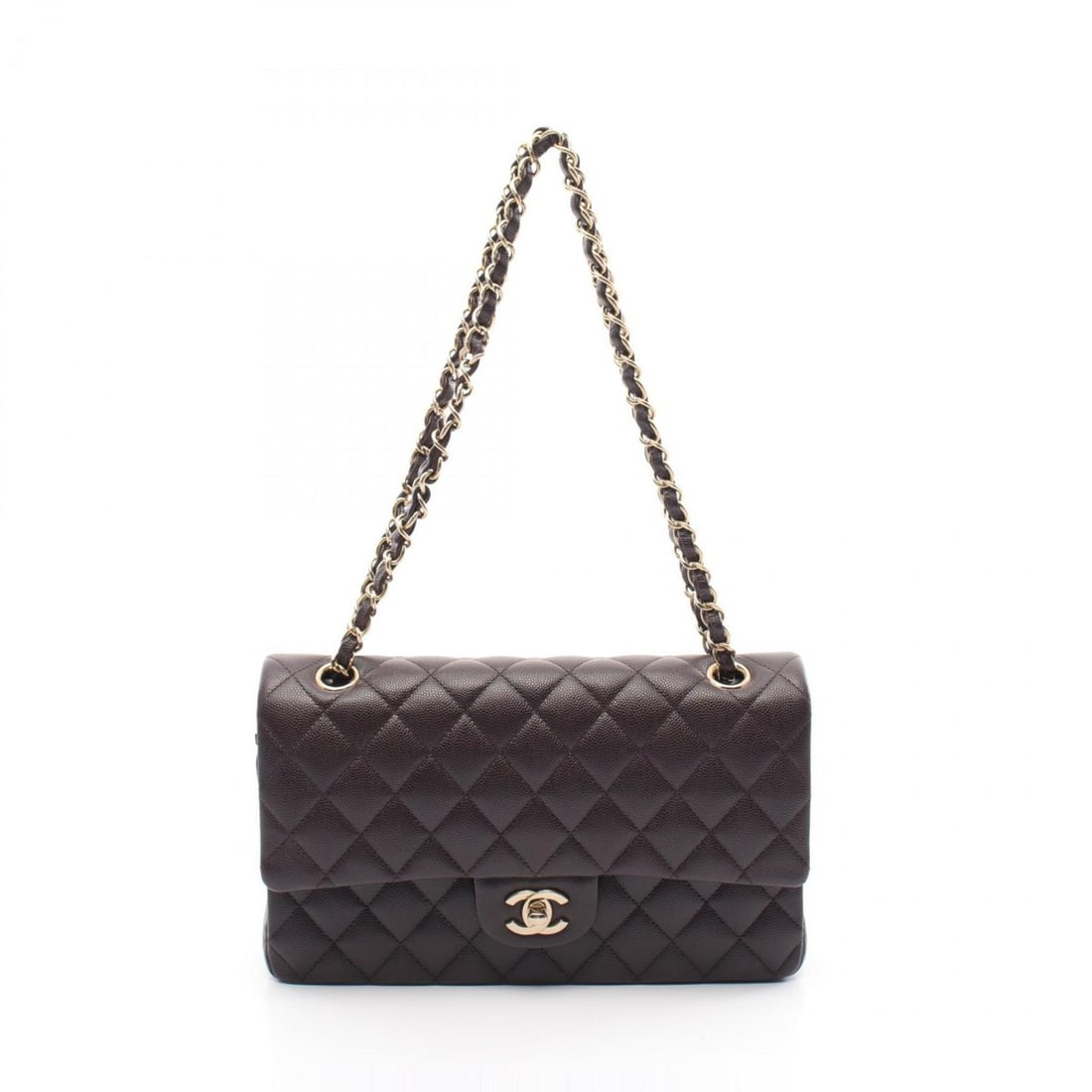 CHANEL Matelasse W-Flap Shoulder Bag, Leather, Grained Calfskin, Women's, Brown, A01112: --- Catalog ---Category: SizeSize (HxWxD): 16cm x 25cm x 6.5cm / 6.29'' x 9.84'' x 2.55''Category: DesignType: Shoulder bagColor: BrownGender: WomenMaterial: Leather Hardware Color: GoldCategory: