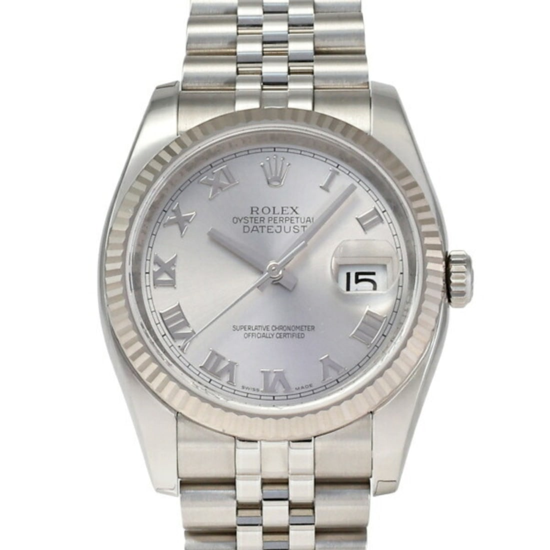 ROLEX Datejust 36 116234 Grey Roman Dial Men's Watch __: --- Catalog ---Category: SizeWrist Size: 17.5cm / 6.88''Case Diameter: 36mm / 1.42''Category: DesignType: WristwatchGender: MenMaterial (Band): Stainless steel, White goldMaterial (Case): Stainless