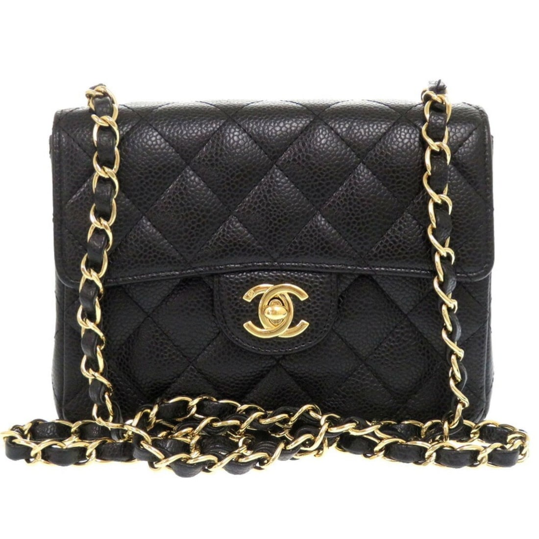 Chanel Matelasse Caviar Skin Black 10 Series Gold Chain Shoulder Bag Coco Mark 0233 CHANEL (1 of 10)