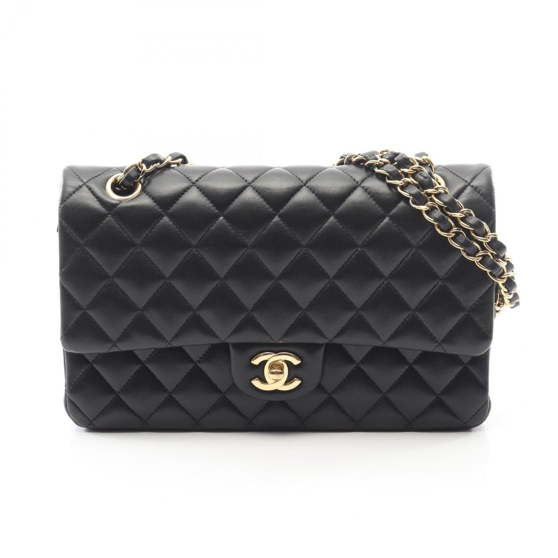 CHANEL Matelasse Double Flap Shoulder Bag in Lambskin Leather, Black, Women's, A01112: --- Catalog ---Category: SizeSize (HxWxD): 16cm x 25cm x 6.5cm / 6.29'' x 9.84'' x 2.55''Category: DesignType: Shoulder bagColor: BlackGender: WomenMaterial: Leather Hardware Color: GoldLeather/Fur Ty