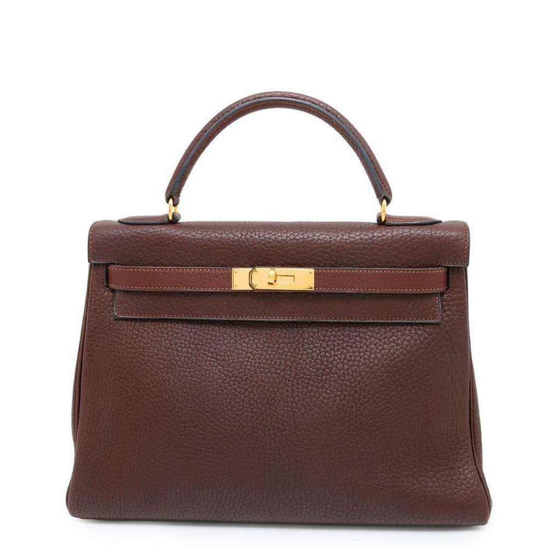 Hermes handbag Kelly 32, in-stitched, brown, Ardennes, ?Z engraved, 2-way shoulder bag: --- Catalog ---Category: SizeSize (HxWxD): 22cm x 31.5cm x 12cm / 8.66'' x 12.4'' x 4.72''Category: DesignType: HandbagColor: BrownGender: WomenMaterial: Ardennes leather Category: GeneralBrand: Herme
