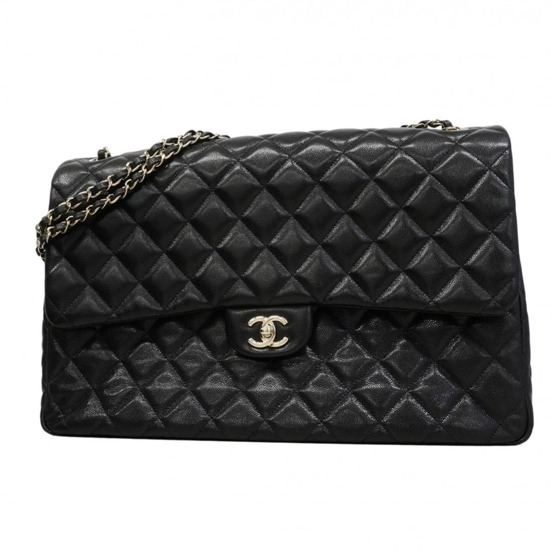Chanel Shoulder Bag, Large Matelassé, Double Chain, Caviar Leather, Black/Champagne, Women's,: --- Catalog ---Category: SizeSize (HxWxD): 26cm x 40.5cm x 12.5cm / 10.23'' x 15.94'' x 4.92''Category: DesignType: Shoulder bagColor: BlackGender: WomenMaterial: Grained Calfskin Category: GeneralBra
