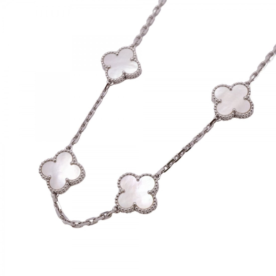Van Cleef & Arpels Necklace Alhambra 10 Motifs K18WG White Gold Mother of Pearl Ladies: --- Catalog ---Category: SizePendant Size: 14.7mm x 17mm / 0.57'' x 0.66''Neck Circumference: 42 cm / 16.53''Category: DesignStone: Mother of pearlGender: WomenMaterial: White gold (18K)Necklace Type: