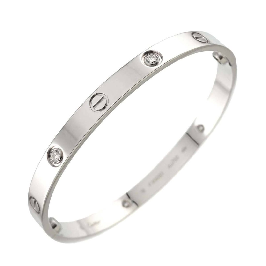 Cartier Love Bracelet Half Diamond 4P #18 K18 WG White Gold 750 Bangle: --- Catalog ---Category: SizeLength: 17cm / 6.69''Category: DesignType: Charm braceletColor: White goldStone: DiamondGender: WomenMaterial: White gold (18K)Weight (ct.): 0.42Category: GeneralBrand: Ca