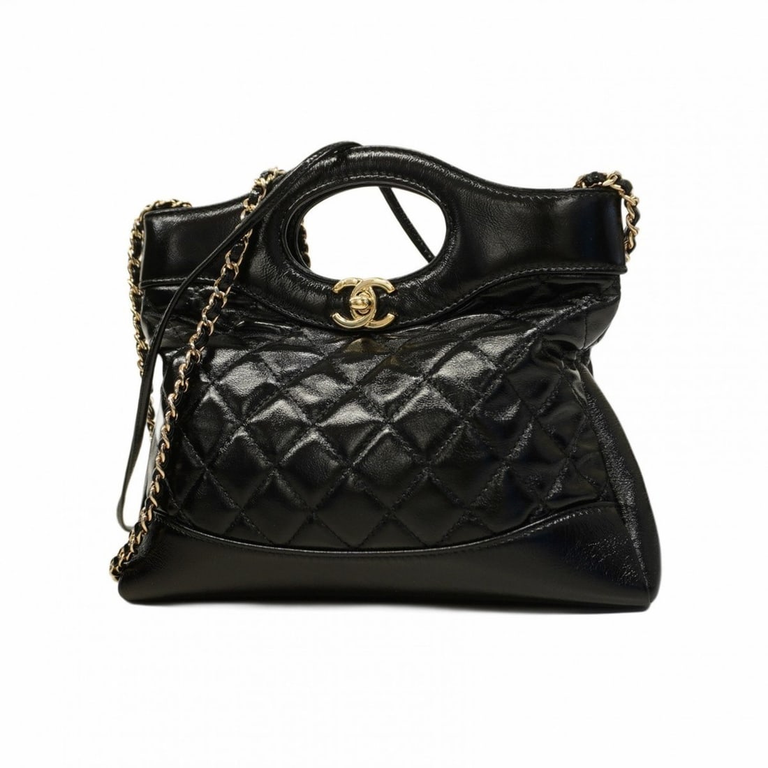 Chanel Shoulder Bag Chain 31 Shiny Calfskin Black Champagne Ladies: --- Catalog ---Category: SizeSize (HxWxD): 22cm x 23cm x 5cm / 8.66'' x 9.05'' x 1.96''Category: DesignType: Shoulder bagColor: BlackGender: WomenHardware Color: Champagne goldCategory: GeneralBrand: 