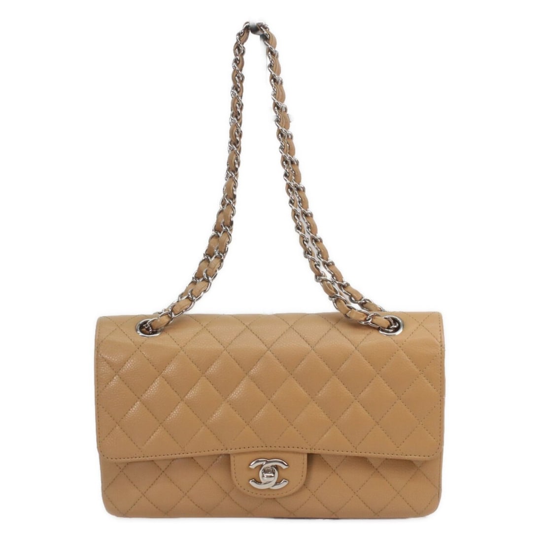 CHANEL A01112 Beige Caviar Leather Matelassé 25 Shoulder Bag with Silver Hardware (Women's) (1 of 11)