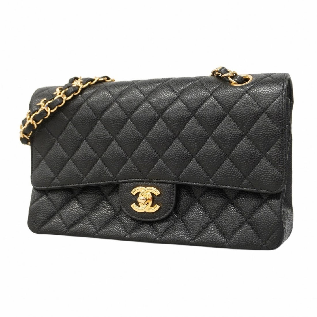 Chanel Shoulder Bag Matelasse W Flap Chain Caviar Skin Black Women's: --- Catalog ---Category: SizeSize (HxWxD): 15cm x 25cm x 6.5cm / 5.9'' x 9.84'' x 2.55''Category: DesignType: Shoulder bagColor: BlackGender: WomenMaterial: Caviar leather Hardware Color: