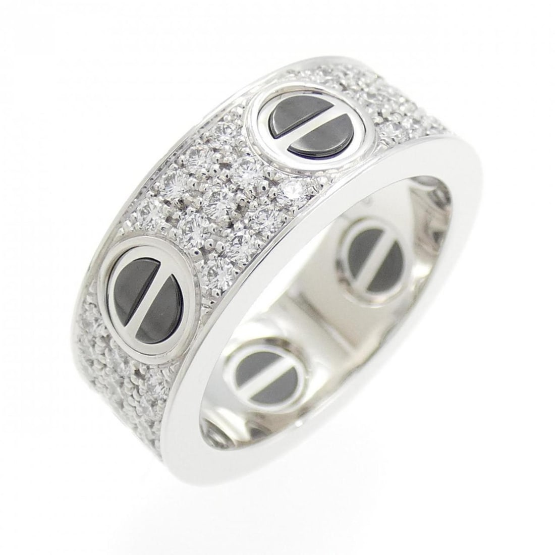 Cartier Love Ring: --- Catalog ---Category: SizeUS Size: 4.5Brand Size: 48Category: DesignType: Band ringColor: White goldStone: DiamondGender: WomenMaterial: White gold (18K)Category: GeneralMPN: B4207600Brand: Cartier