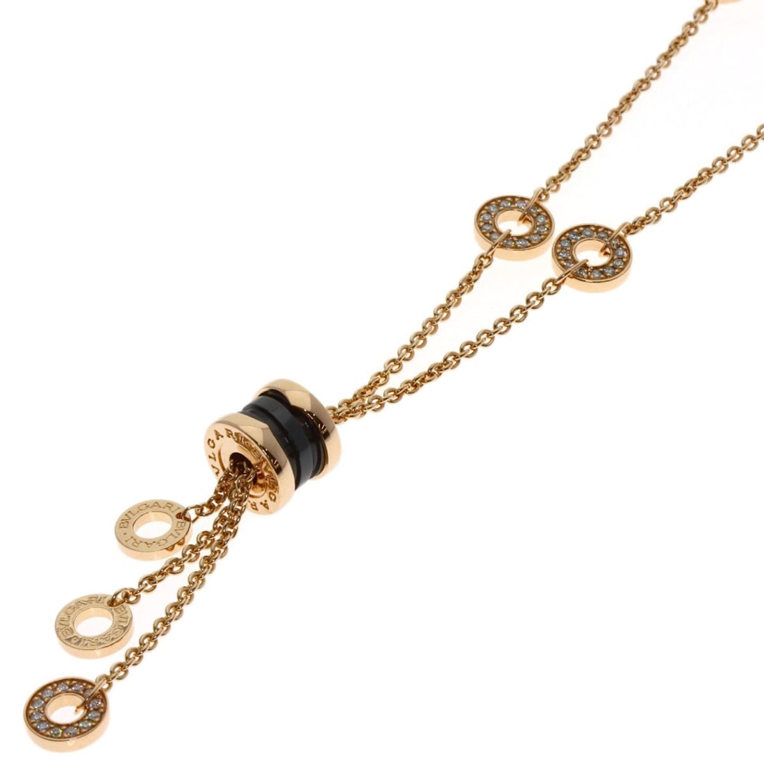 BVLGARI B-zero1 Element Diamond Necklace 18K Pink Gold Women's: --- Catalog ---Category: SizePendant Size: 47.8mm x 10.4mm / 1.88'' x 0.4''Neck Circumference: 45 cm / 17.71''Category: DesignStone: DiamondGender: WomenMaterial: Pink gold (18K)Necklace Type: Necklac