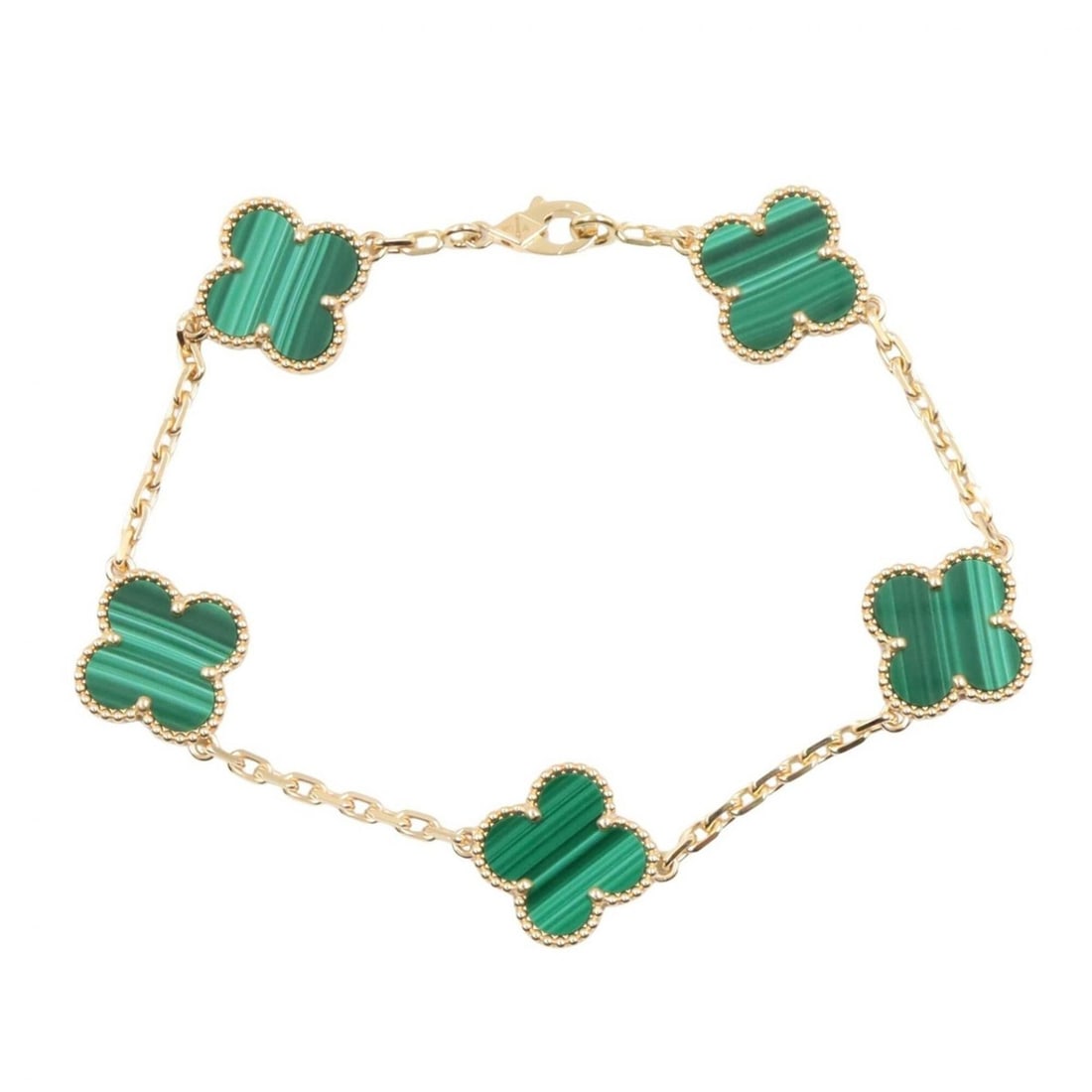 Van Cleef & Arpels Vintage Alhambra 5P Malachite Bracelet, 18K (Yellow Gold), Malachite, Women's, (1 of 11)