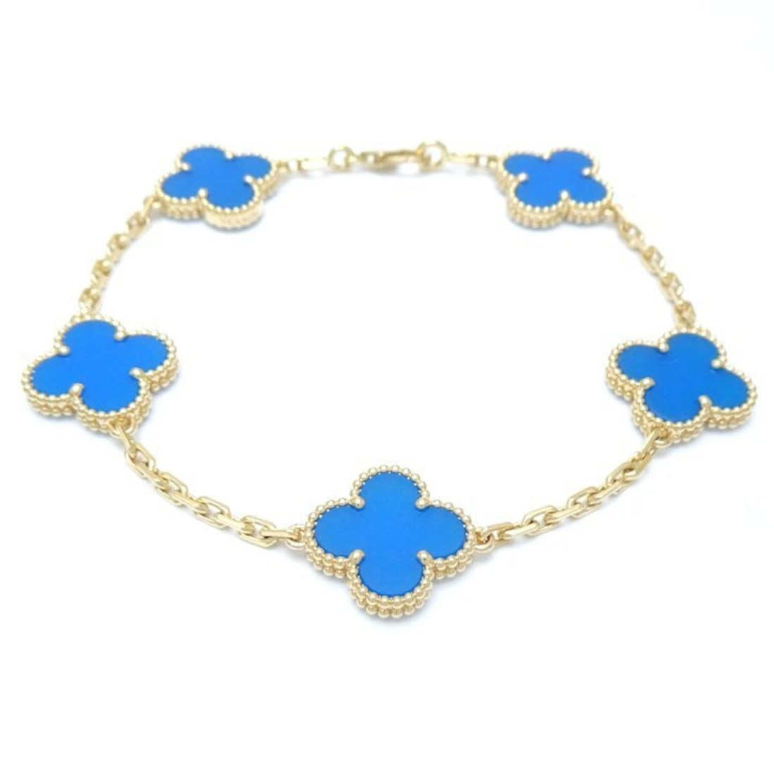 Van Cleef & Arpels Alhambra Bracelet Agate 5 Motifs VCARP34900 K18YG Yellow Gold 292777: --- Catalog ---Category: SizeWeight: 11.5g / 0.4oz.Total Length: 19cm / 7.48''Category: DesignType: Charm braceletGender: WomenMaterial: Yellow gold (18K)Category: GeneralLine: AlhambraBrand: Van