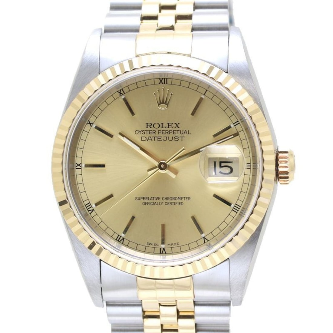ROLEX Rolex Datejust 16233 Watch K18YG Yellow Gold x Stainless Steel Men's 39754: --- Catalog ---Category: SizeWrist Size: 19.5cm / 7.67''Case Diameter: 36mm / 1.42''Category: DesignType: WristwatchGender: MenDisplay: AnalogColor (Dial): Champagne, GoldMaterial (Band): Stainless