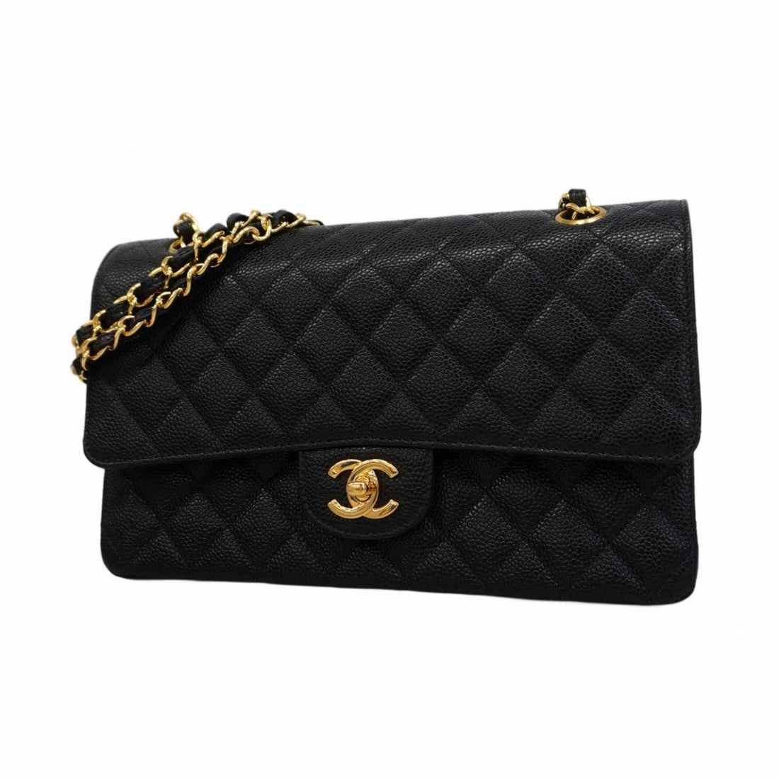 Chanel Shoulder Bag Matelasse W Flap Chain Caviar Skin Black Women's: --- Catalog ---Category: SizeSize (HxWxD): 16cm x 25cm x 6.5cm / 6.29'' x 9.84'' x 2.55''Category: DesignType: Shoulder bagColor: BlackGender: WomenMaterial: Caviar leather Hardware Color: